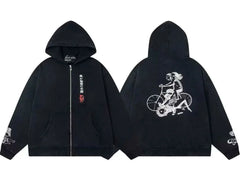 Enfants Riches Déprimés Vertical Japanese Text & Bicycle Art Zip-Up Hoodie - Black