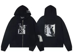 Enfants Riches Déprimés Multi-Panel Photo Zip-Up Hoodie - Washed Black