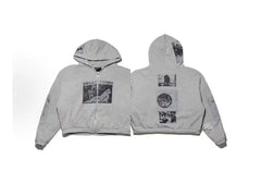 Enfants Riches Déprimés Light Grey Front Box & Photo Collage Zip-Up Hoodie - Light Grey