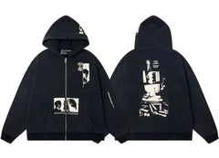 Enfants Riches Déprimés Multi-Art Photo Collage Zip-Up Hoodie - Black