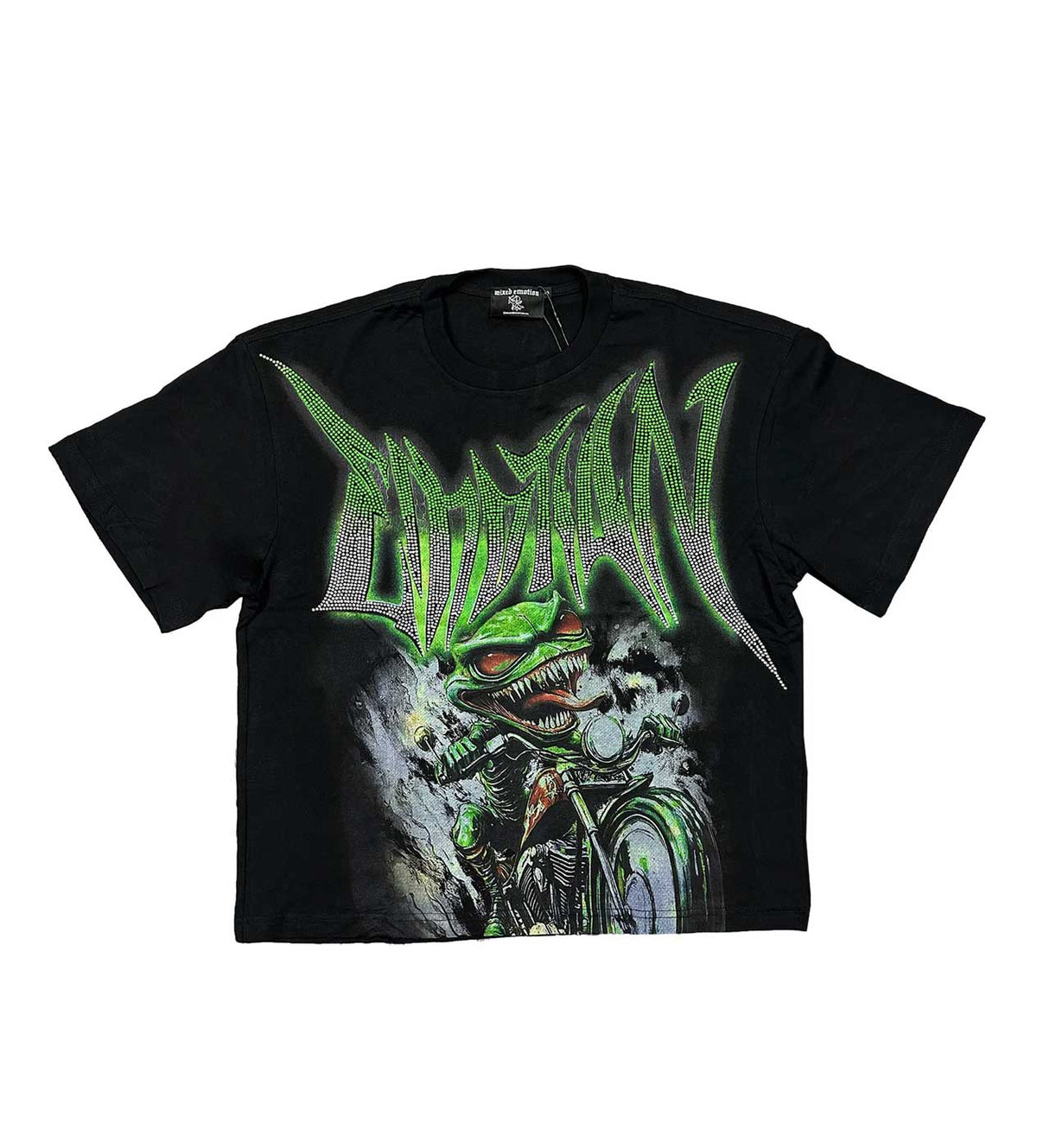 Mixed Emotions Goblin Rhinestone Tee Black