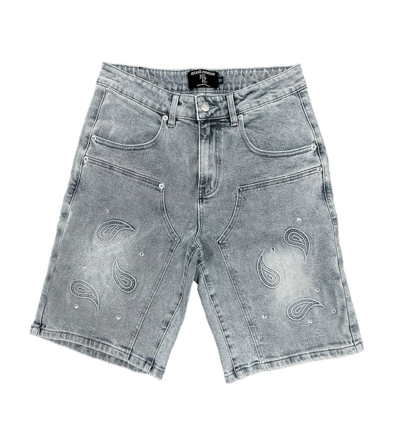 Mixed Emotions Paisley Denim Shorts Blue