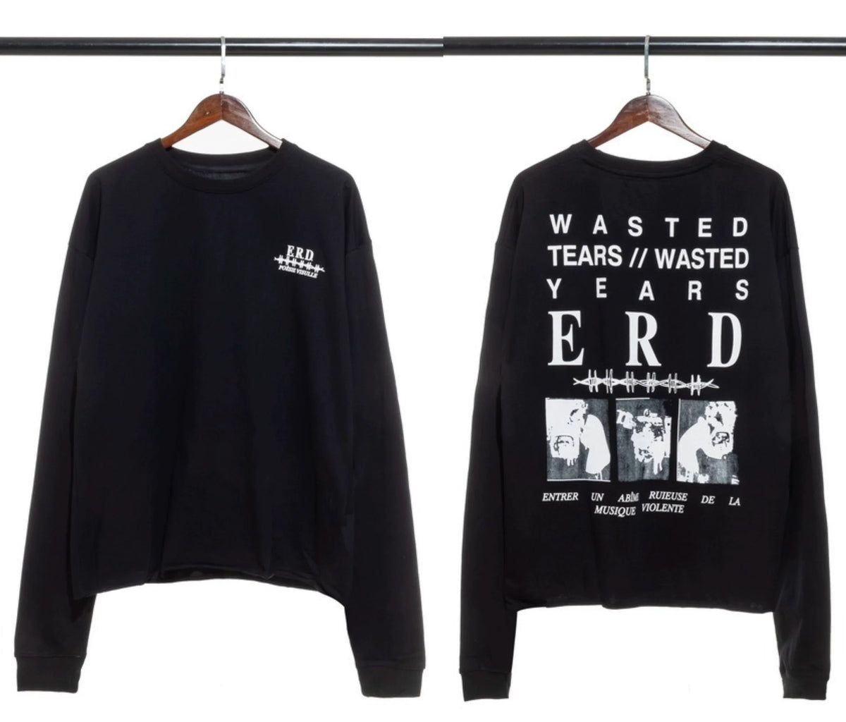 Enfants Riches Déprimés Small Chest Logo & Back "Wasted Tears" Long-Sleeve   - Black