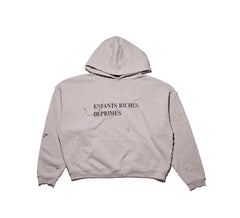 Enfants Riches Déprimés Distressed Text Logo Hoodie - Light Grey