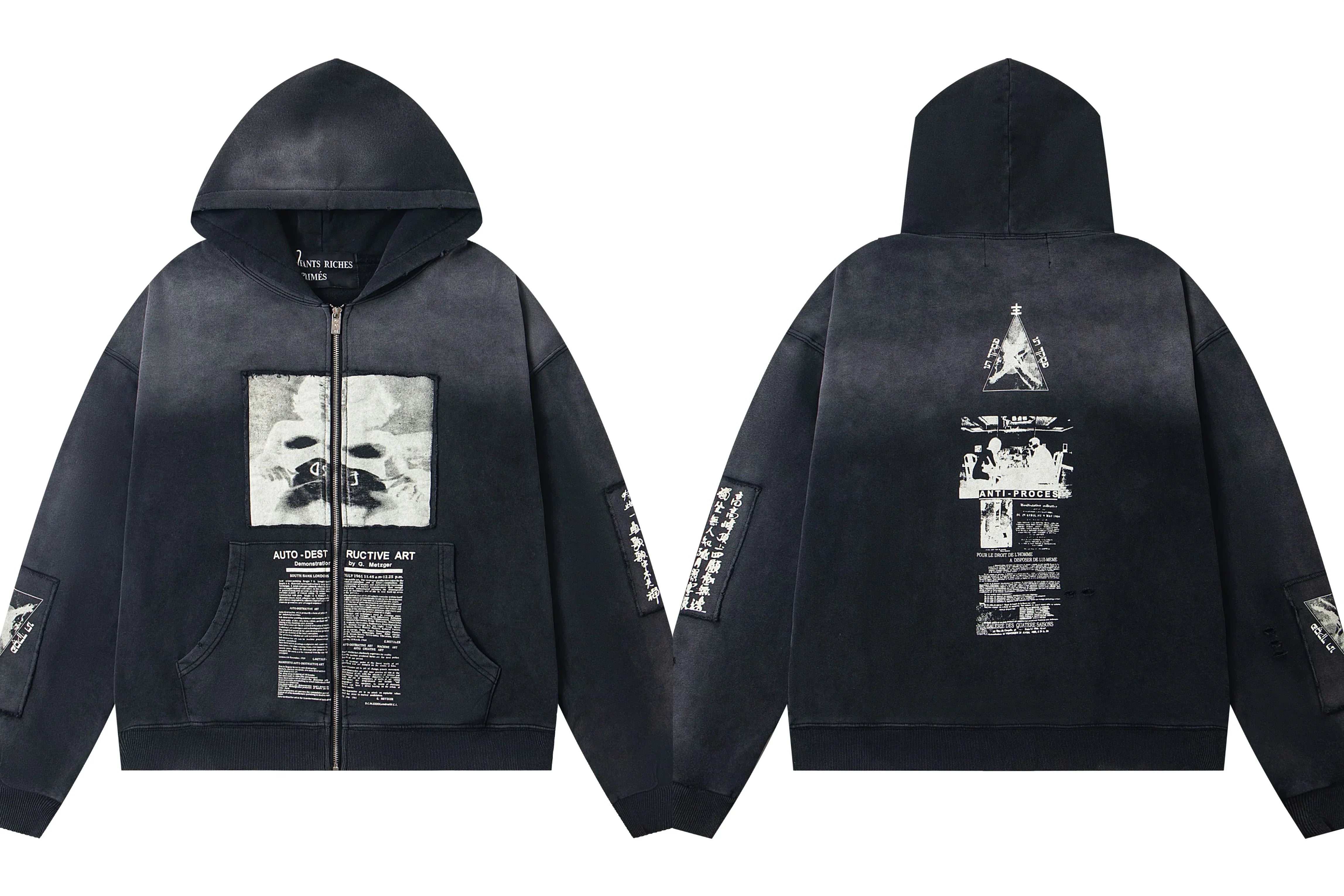 Enfants Riches Déprimés Gradient Dark Large Box Portrait Zip-Up Hoodie - Washed Black