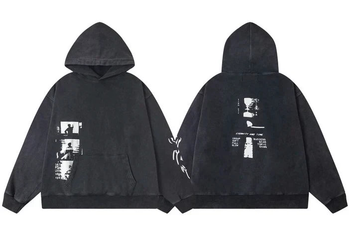 Enfants Riches Déprimés Side Panel Photo & Sleeve Print Hoodie - Washed Black