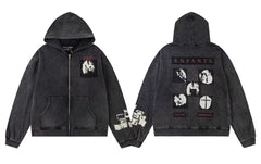 Enfants Riches Déprimés Multi-Panel Photo Zip-Up Hoodie - Washed Black