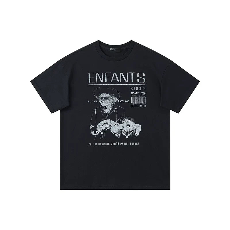 Enfants Riches Déprimés "Enfants" Vintage Print & Crowd T-Shirt - Black