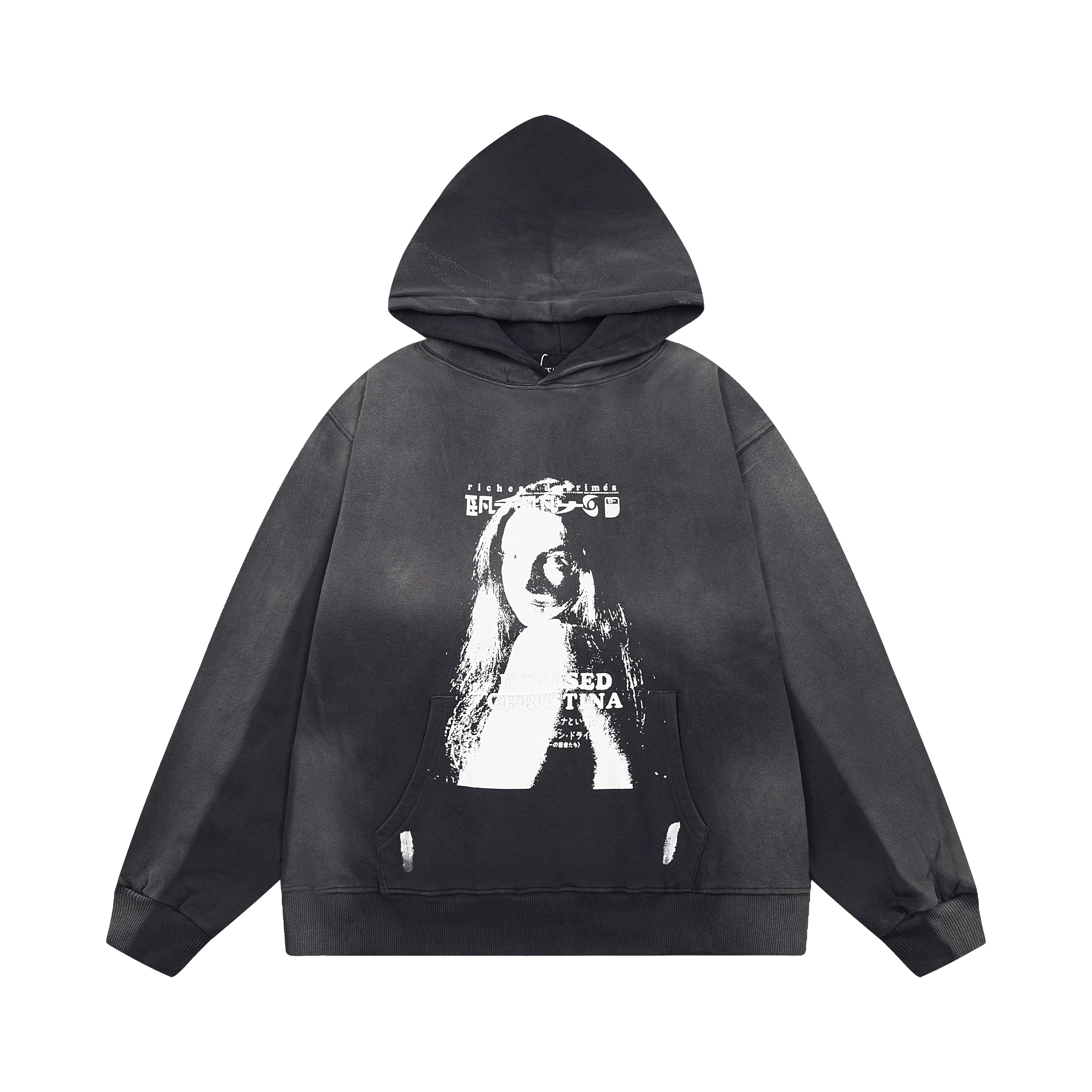 Enfants Riches Déprimés Tie-Dye Portrait Graphic Hoodie - Washed Black