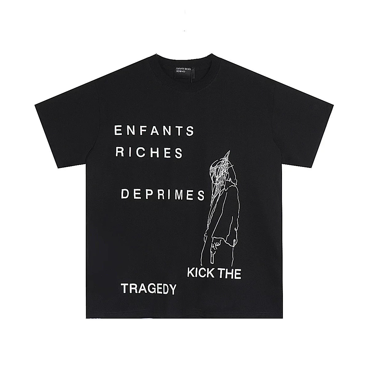 Enfants Riches Déprimés "Kick The Tragedy" Stacked Typography T-Shirt - Black